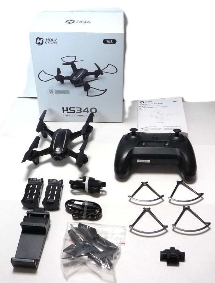 【現状品】Holy Stone ドローン 100g未満 カメラ付き 小型 室内向け バッテリー2個付き 2.4GHz 高度維持 放り投げ飛行 HS340