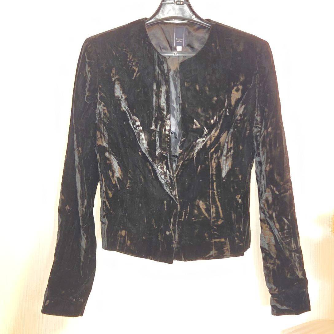 美品 KEITH キース クラッシュベルベット ノーカラージャケット ブラック 黒 36 S相当 ベロア レディース フォーマル ルック　現状品　B517