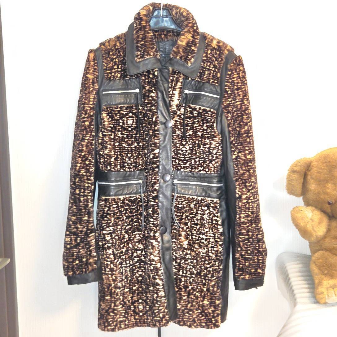 ジャンフランコフェレ FURS　極上リアルミンク　レザー切替 ファーコート イタリア製 GIANFRANCO FERRE 黒茶 44　LL　傷など有現状品　B524