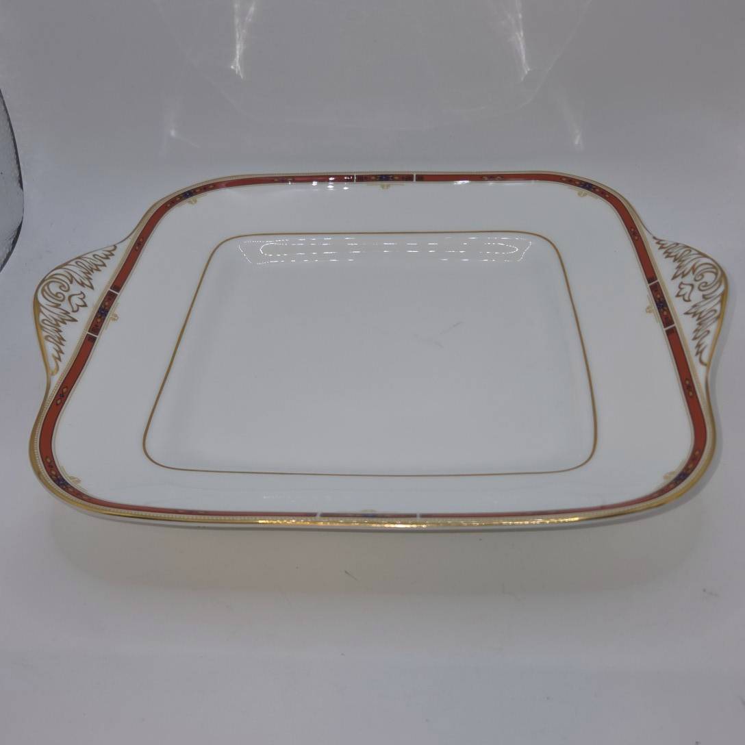 旧刻印 黒壺 WEDGWOOD ウェッジウッド コロラド B&Bプレート スクエア ハンドル付き ケーキ皿 大皿 角皿 廃盤 英国製 1985　傷あり　B668