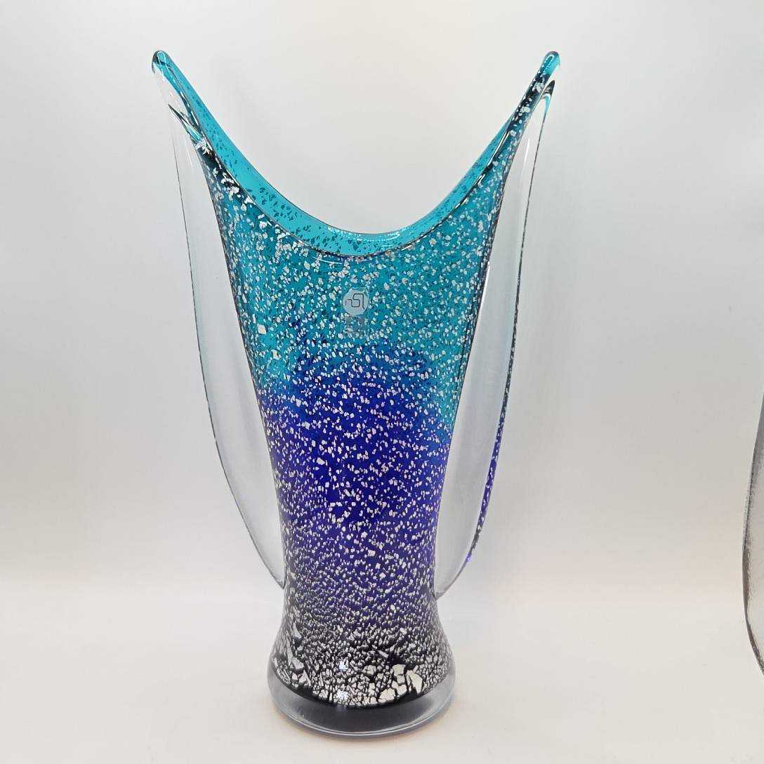 津軽びいどろ 天開 花器 青 F-75207 北洋硝子 アデリア ガラス 花瓶 フラワーベース 伝統工芸 ハンドメイド　B674