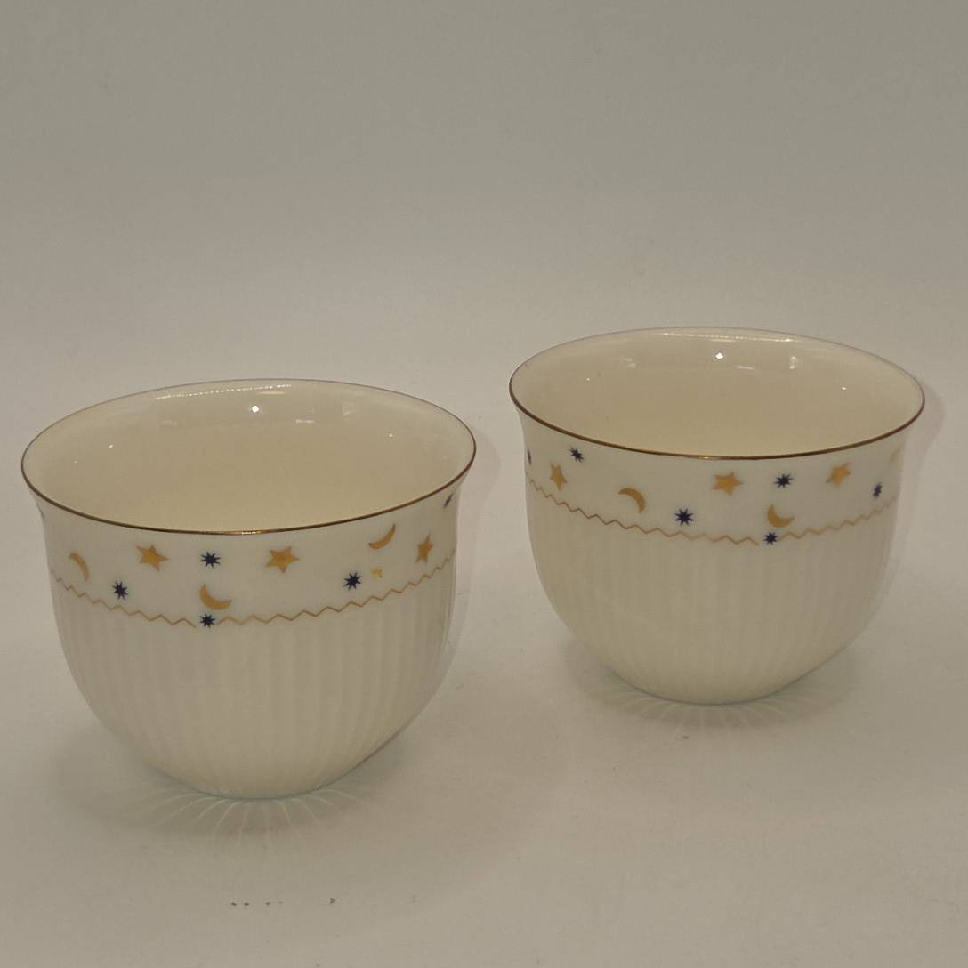 jun ashida ジュンアシダ 前畑陶器 フリーカップ 湯呑み 2客セット ペア 月と星 金彩 レリーフ ホワイト ゴールド　B693