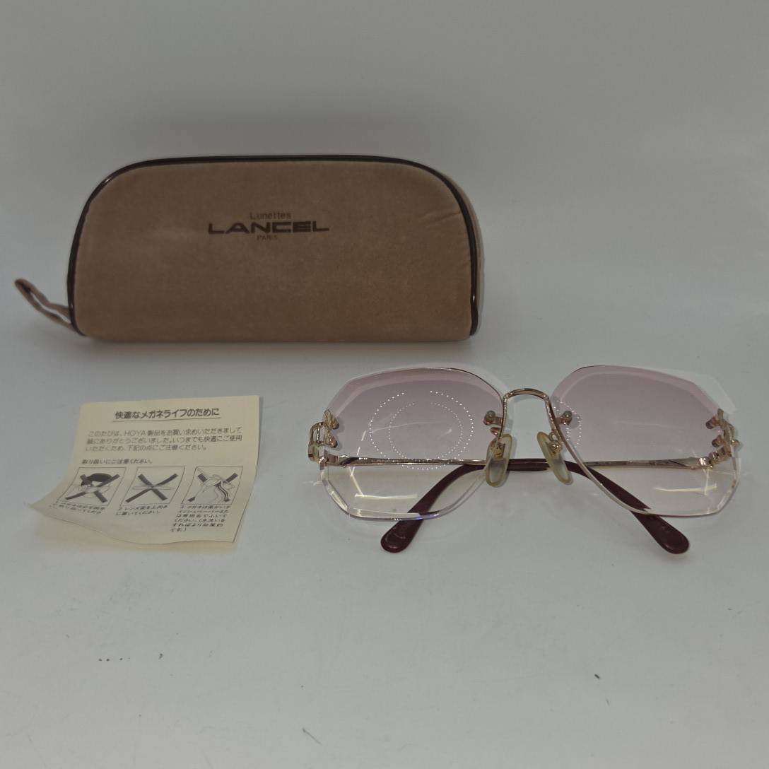 LANCEL ランセル HOYA メガネ サングラス リムレス ツーポイント ピンクグラデーション ケース 錆・傷など有　B700