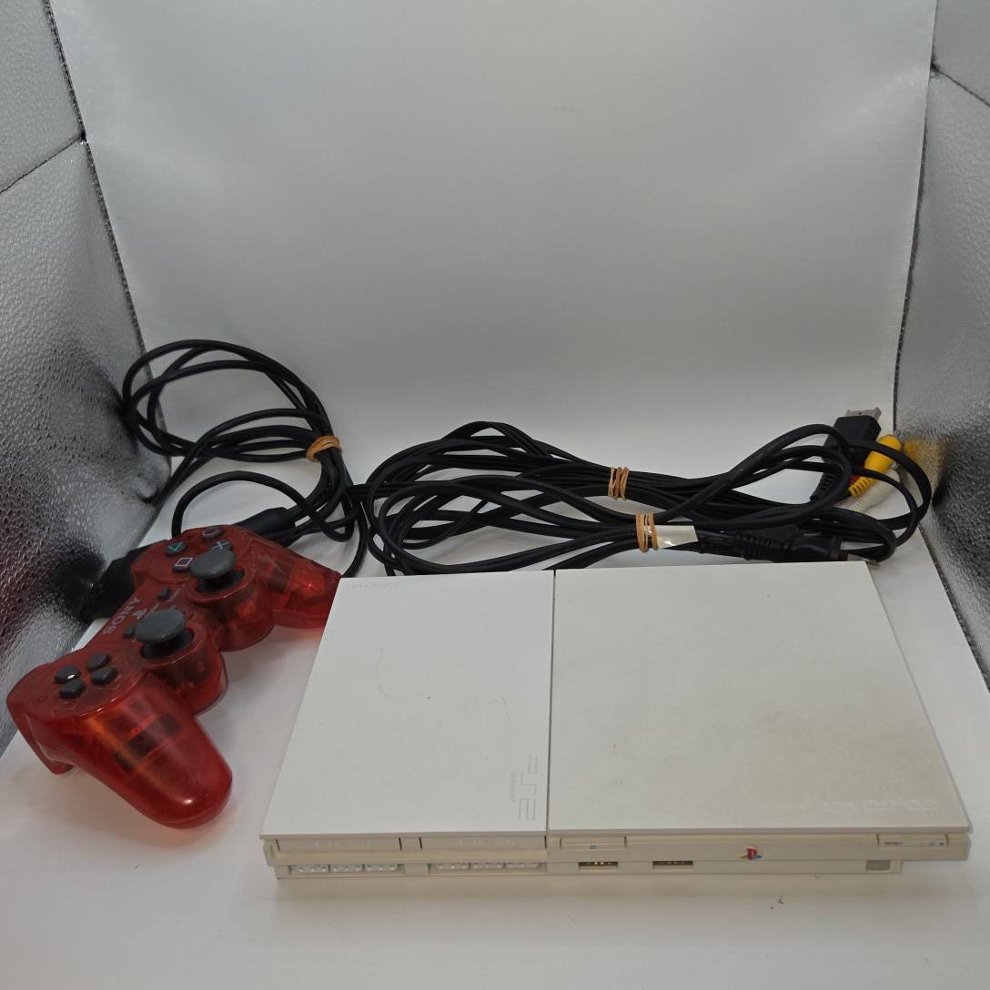 薄型　PS2 本体 セット SCPH-90000 [ホワイト] クリアレッドコントローラー ケーブル付 プレステ　動作未確認　通電確認済　B729