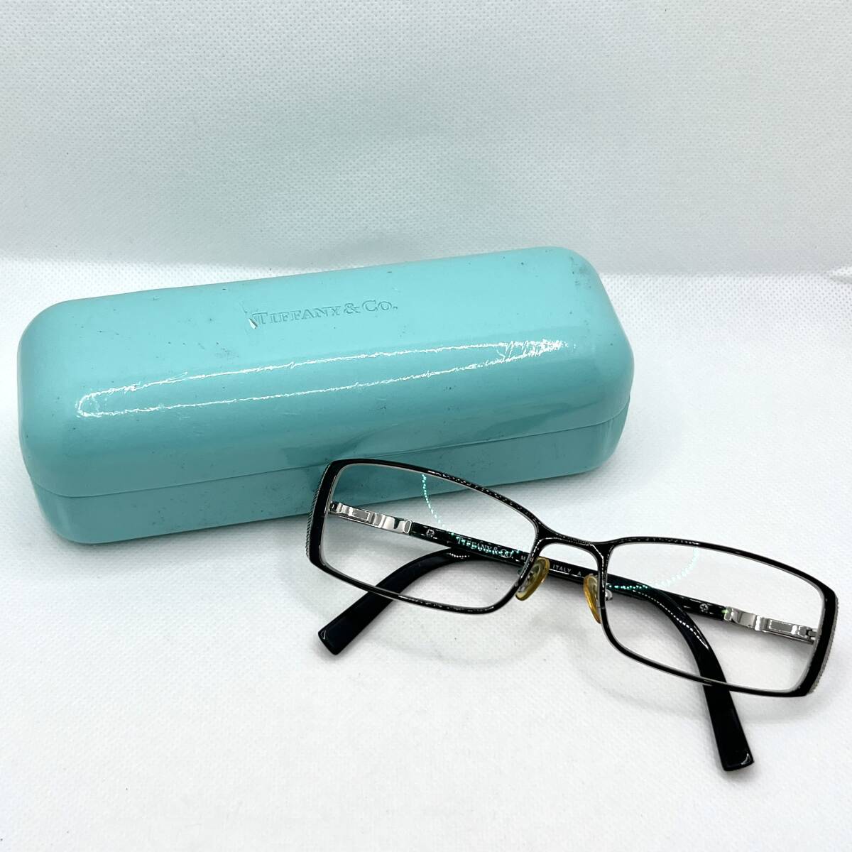 TIFFANY＆Co. ティファニー 眼鏡 メガネフレーム TF1039 黒×銀 スクエア型 ティファニーブルー 純正ケース付