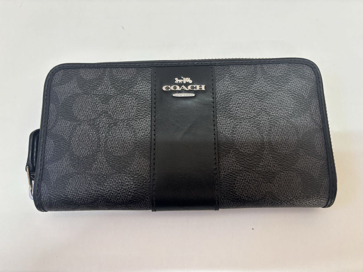 ◇COACH コーチ シグネチャー ラウンドファスナー長財布 ブラック 商品説明必読