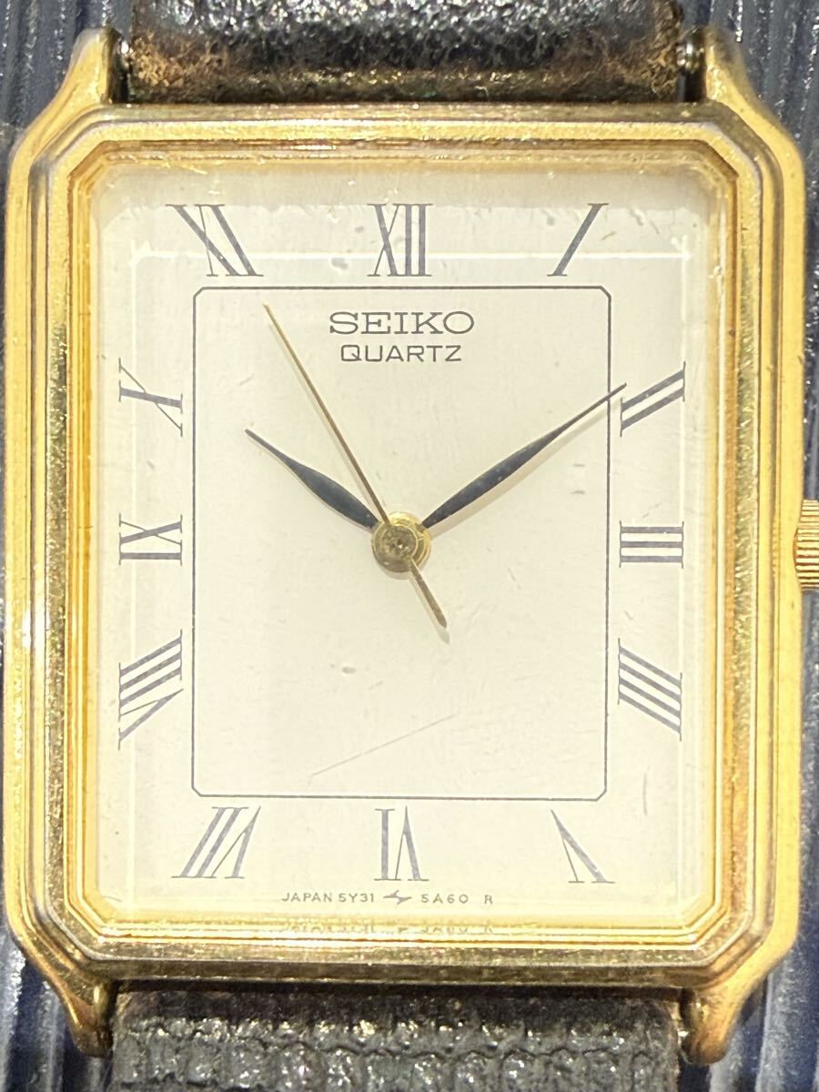 ☆【動作未確認】 SEIKO セイコー 5Y31-5A30 腕時計 スクエア クォーツ 白文字盤 ヴィンテージ 商品説明欄必読