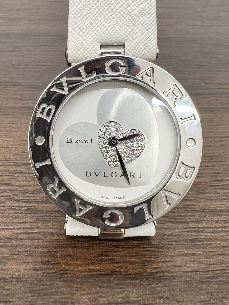 ◇【稼働品】BVLGARI ブルガリ B-zero1 BZ35S ダブルハート ダイヤ文字盤 ビーゼロワン クォーツ レディース腕時計 白 ※商品説明必読 