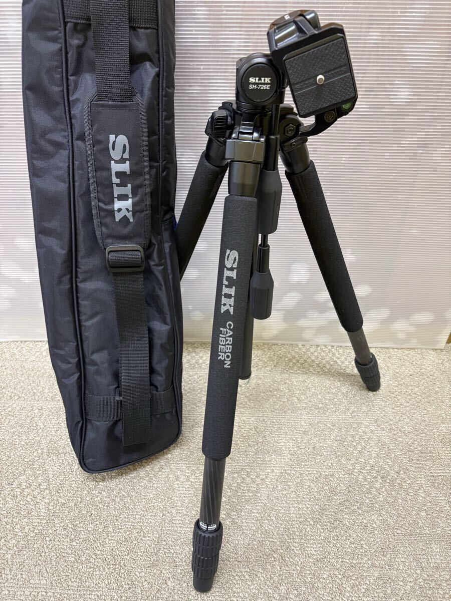 【11088.0622Ｔ】中古 現状品 保管品 SLIK スリック 723PRO カーボン三脚 SH-726E 雲台 CARBON MASTER ケース バッグ付き