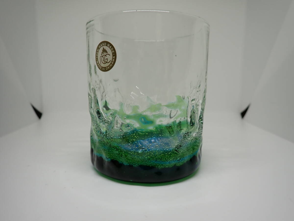 未使用品　琉球ガラス　潮騒でこぼこグラス　グリーン　MADE　IN　OKINAWA