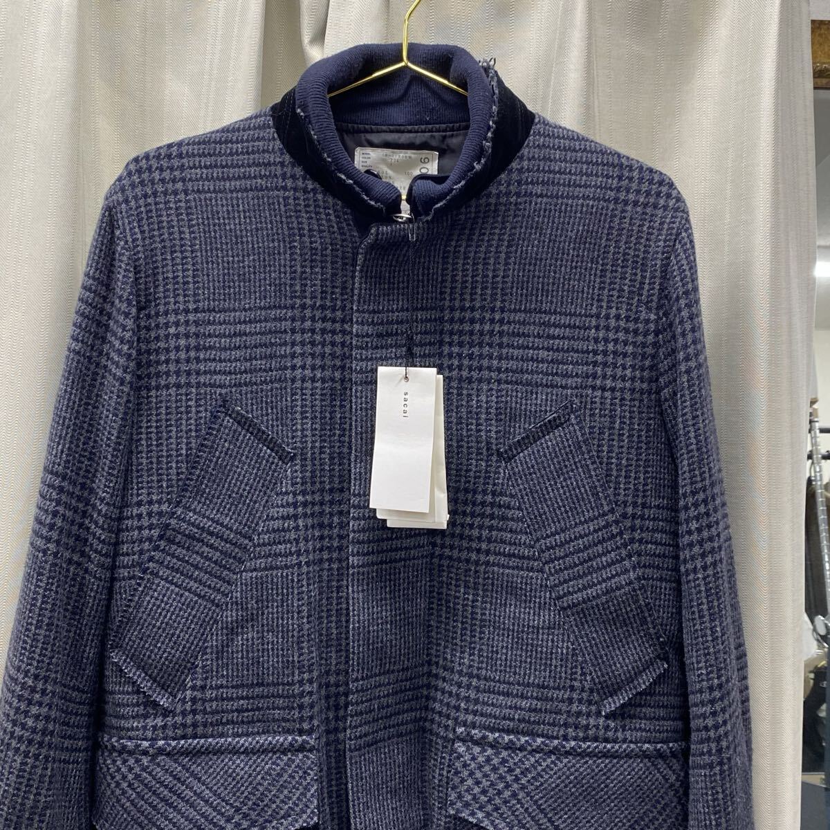 【定価約13万！】　sacai サカイ　18AW グランチェック　 ウールジャケット　ブルゾン　ブラック　Sサイズ相当　F221