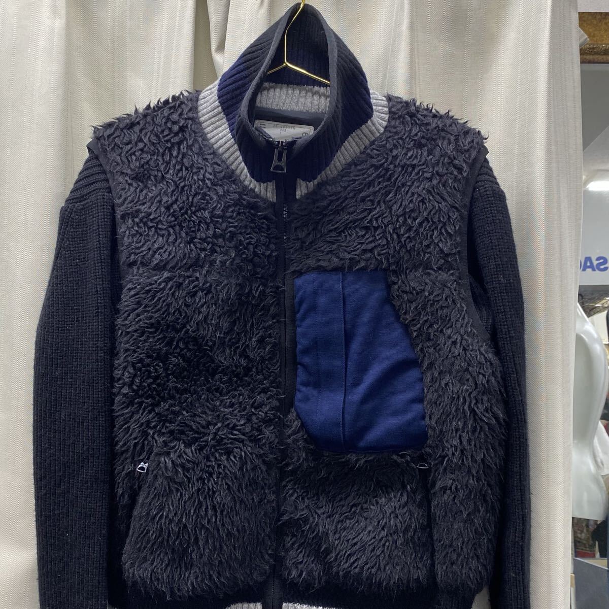 sacai サカイ　20AW ボアジャケット フリースジャケット　ドッキング　再構築　スタジャン　ブラック　ネイビー　F225