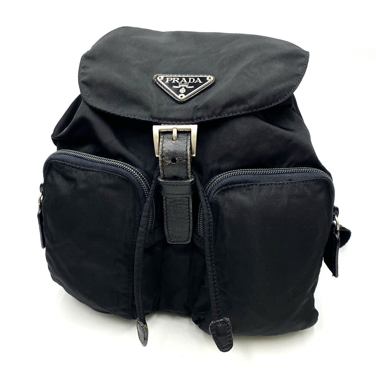 1円〜　【人気高騰中】　 PRADA プラダ　ナイロン　バックパック リュックサック ブラック 三角ロゴ　ヴィンテージ　F235