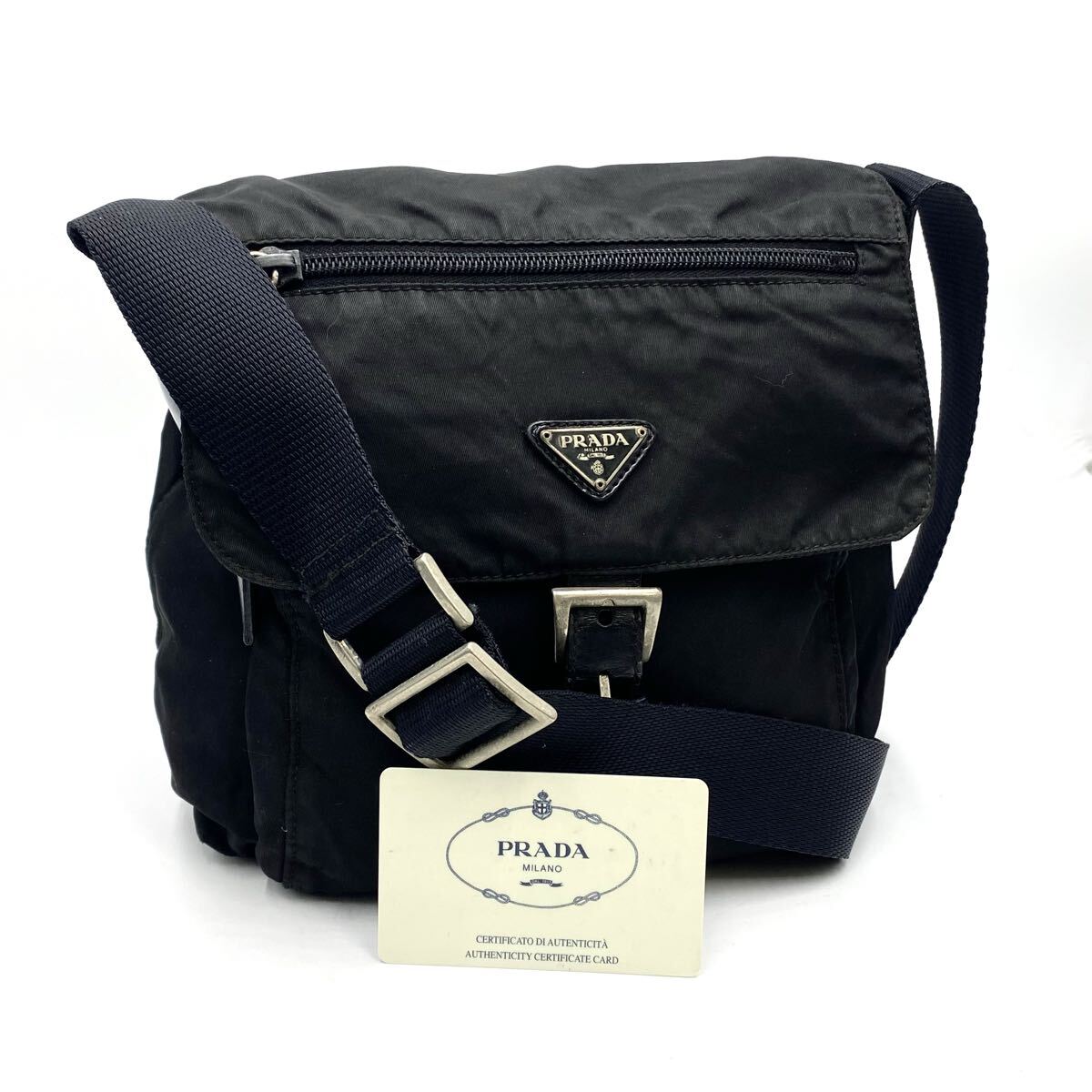 1円〜　【大人気モデル】　 PRADA プラダ ナイロン ショルダーバッグ クロスボディ 斜め掛け ブラック 三角ロゴ　ヴィンテージ　F243