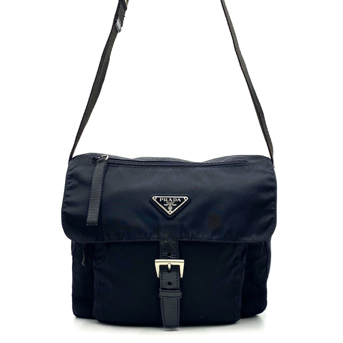 1円〜　【極上品】【高騰中】　 PRADA プラダ ナイロン ショルダーバッグ クロスボディ 斜め掛け ブラック 三角ロゴ　F244