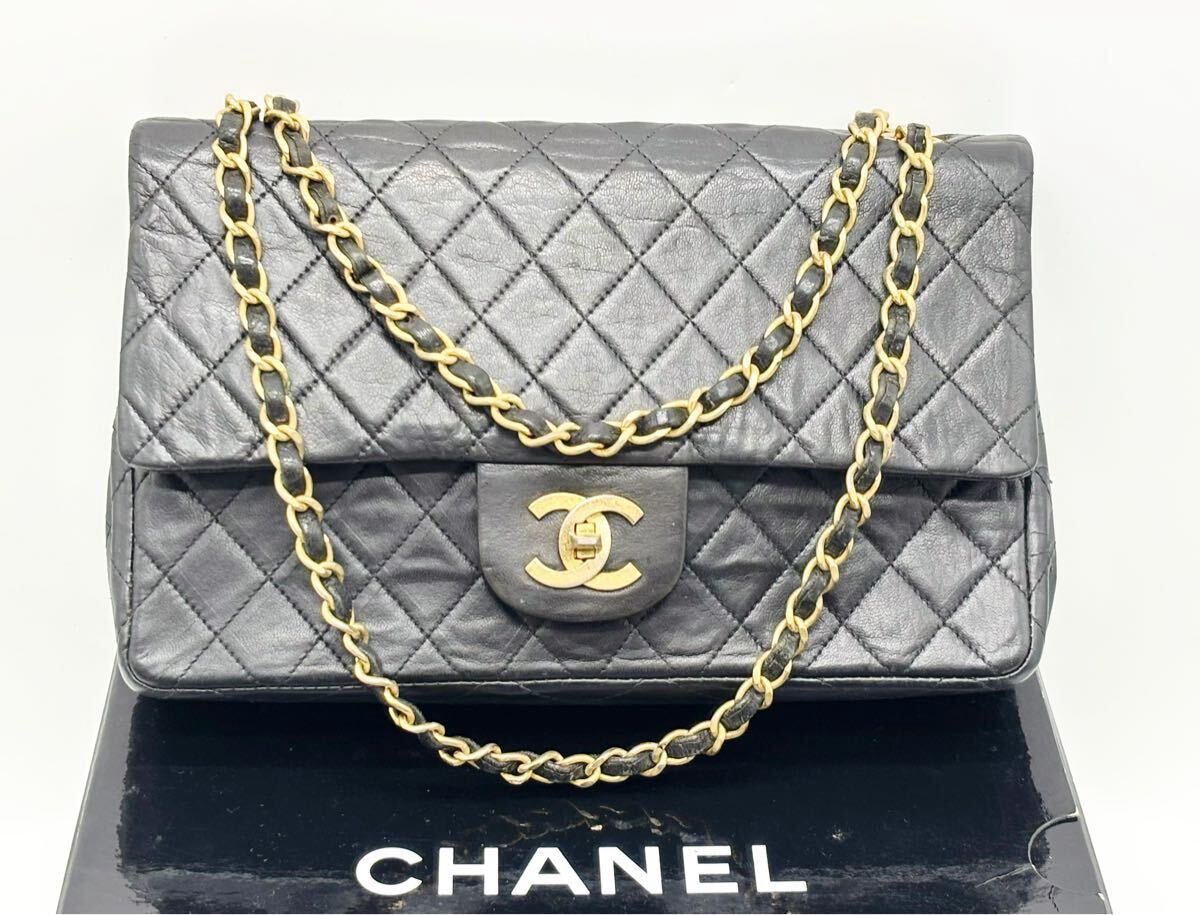 1円〜【良品】CHANEL シャネル マトラッセ ラムスキン チェーンショルダーバッグ ゴールド金具 シリアル ブラック 黒 ココマーク CC 希少品