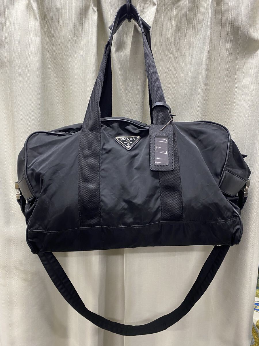 1円〜　【定番人気】　 PRADA プラダ ナイロン ボストンバッグ　ハンドバッグ　ブラック　 三角ロゴ　ヴィンテージ　F246