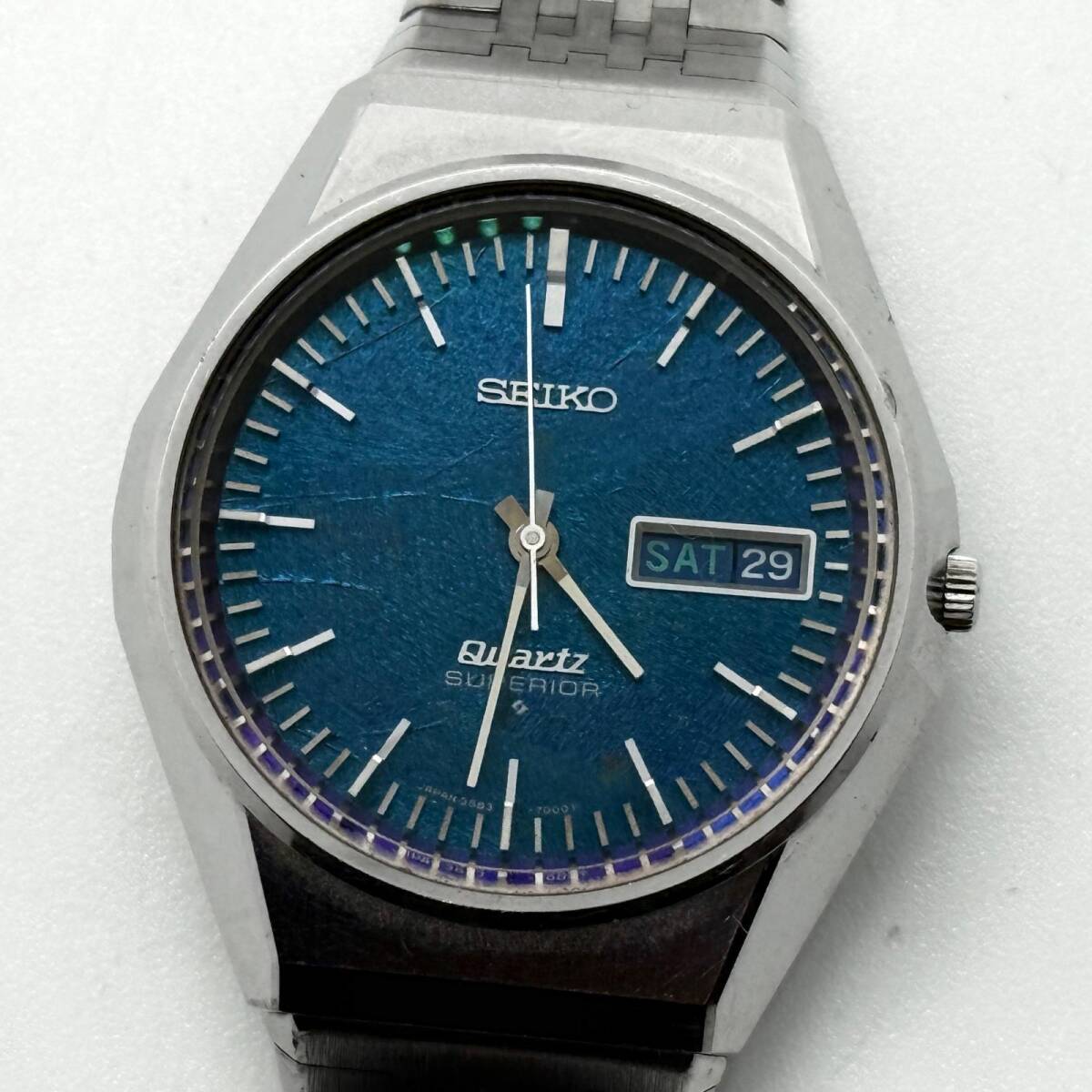 SEIKO セイコー スーペリア 3883-7000 ブルー QZ メンズ モルフォ蝶文字盤　ヴィンテージ 腕時計 稼働品