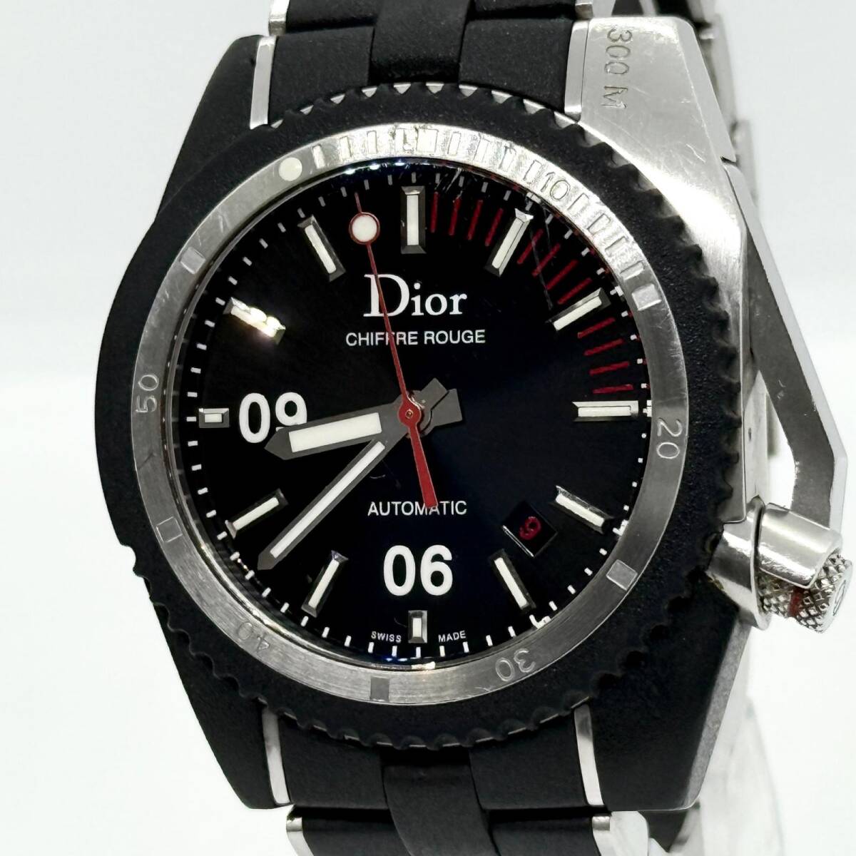 Christian Dior クリスチャンディオール WATER RESIST 300M シフル ルージュ D02 RY2913 ブラック AT メンズ 腕時計 稼働品