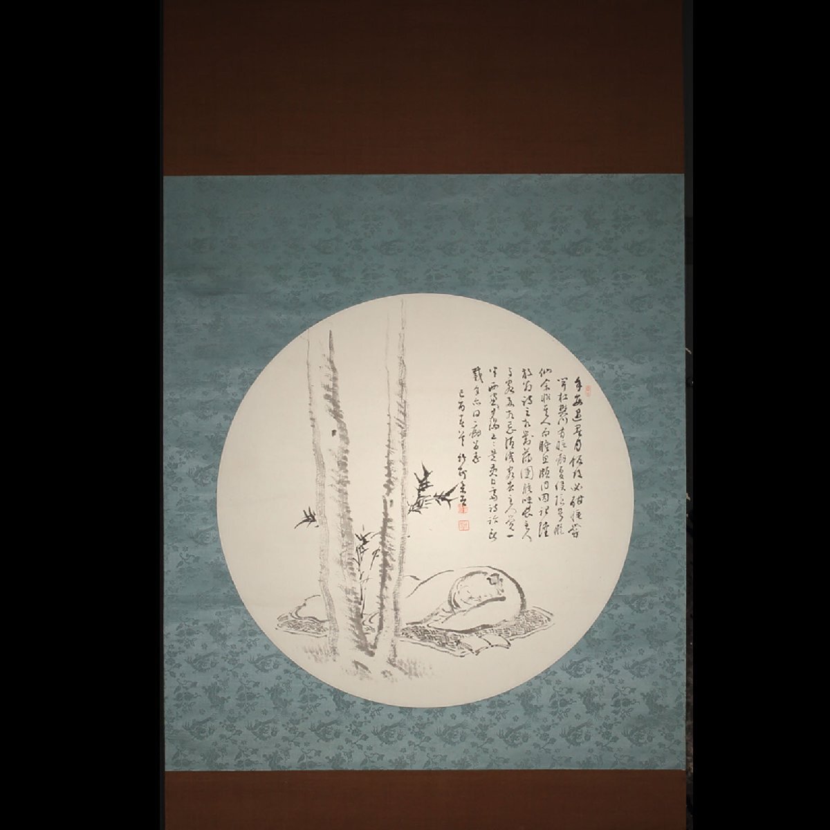 【模写】委託HK◇田近竹邨 円窓杜牧有睡癖図自画賛（掛け軸 円相画 漢詩人 茶掛 豊後南画 文人画家 水墨画 南画家 文展）