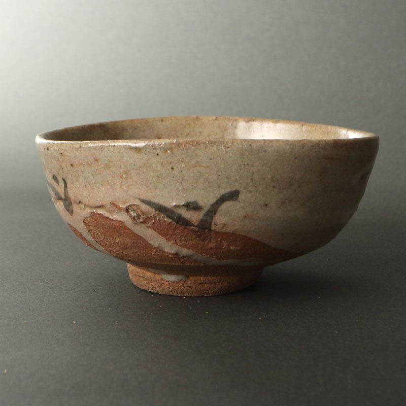 委託HK◇時代 絵唐津茶碗 春慶塗曲箱（茶道具 陶磁器 陶芸 唐津焼 絵唐津 古唐津 抹茶碗 稽古 鑑賞 古物 骨董 茶陶 古美術 茶事 茶席）