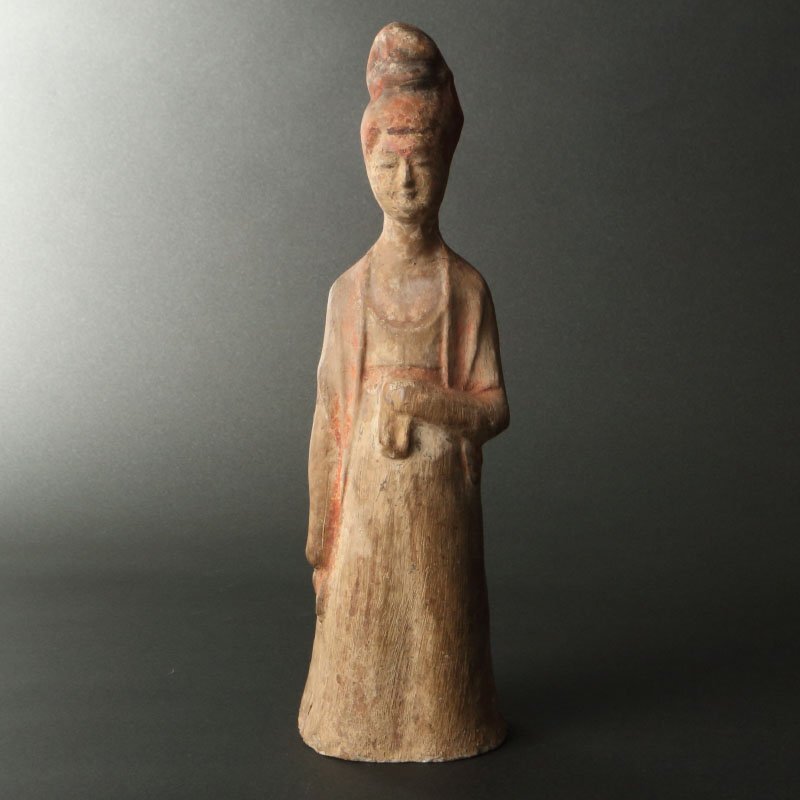委託HK◇時代 加彩人物置物（古道具 発掘 出土 副葬品 立女俑 人物俑 立俑 中国 唐 古物 古美術 骨董 置物 オブジェ 焼き物 陶磁器 ）