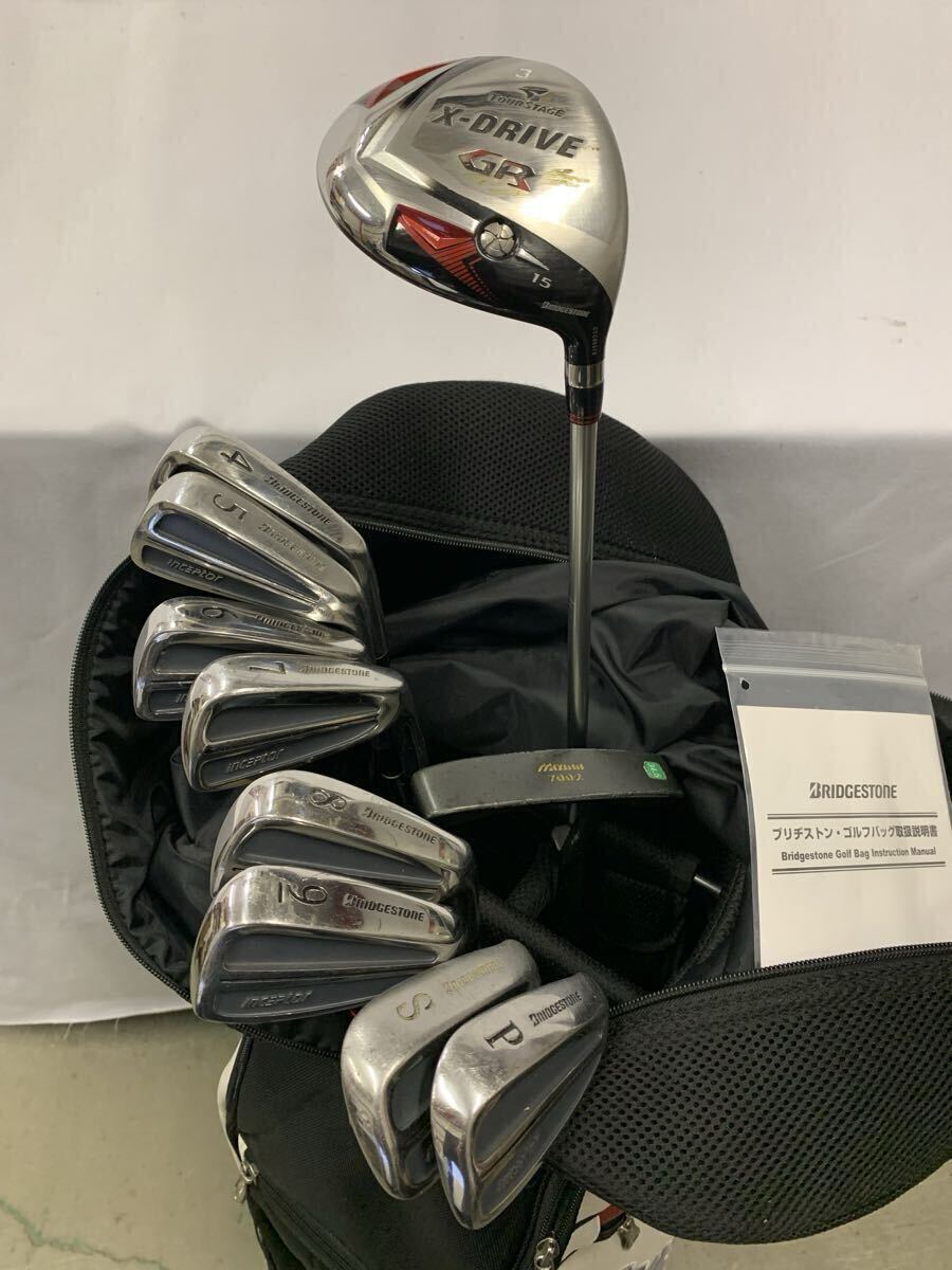 ゴルフクラブ 10本セット キャディバッグ付 BRIDGESTONE MIZUNO ドライバー1本/アイアン8本/パター1本 現状品 [6-16] 114/485F