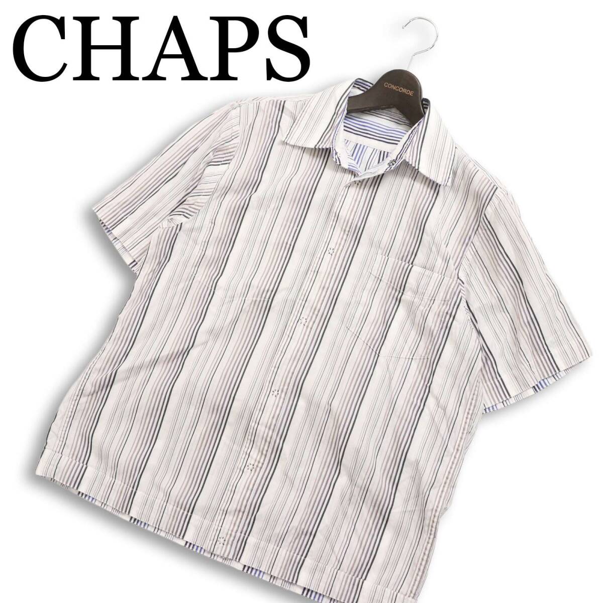 CHAPS チャップス ラルフローレン 春夏 コットン100％★ 半袖 ストライプ リバーシブル ボタンダウン シャツ Sz.M メンズ