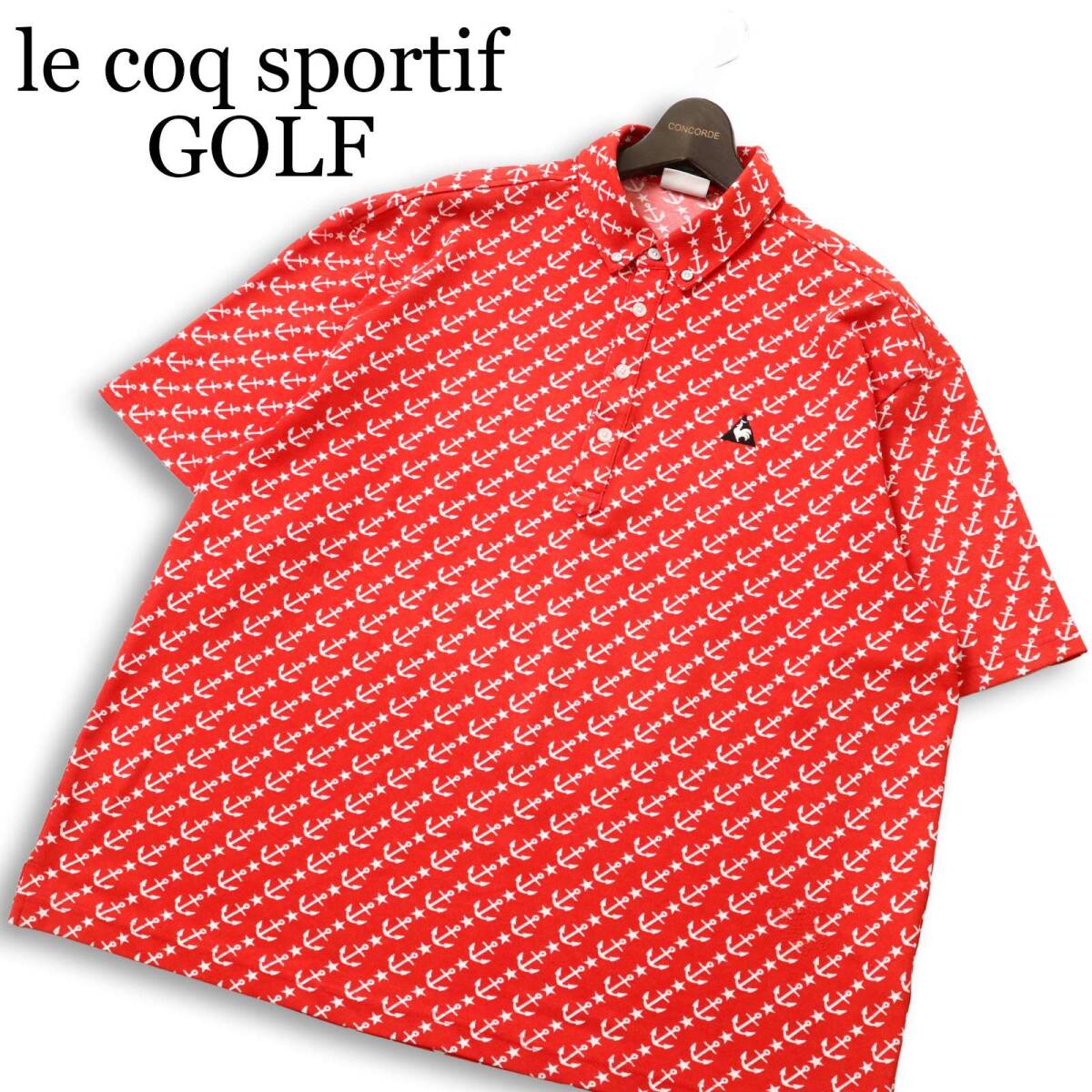 le coq sportif GOLF ルコック ゴルフ 春夏★ 半袖 碇 アンカー 総柄 BD ポロシャツ 大きいサイズ 特大 Sz.2L メンズ