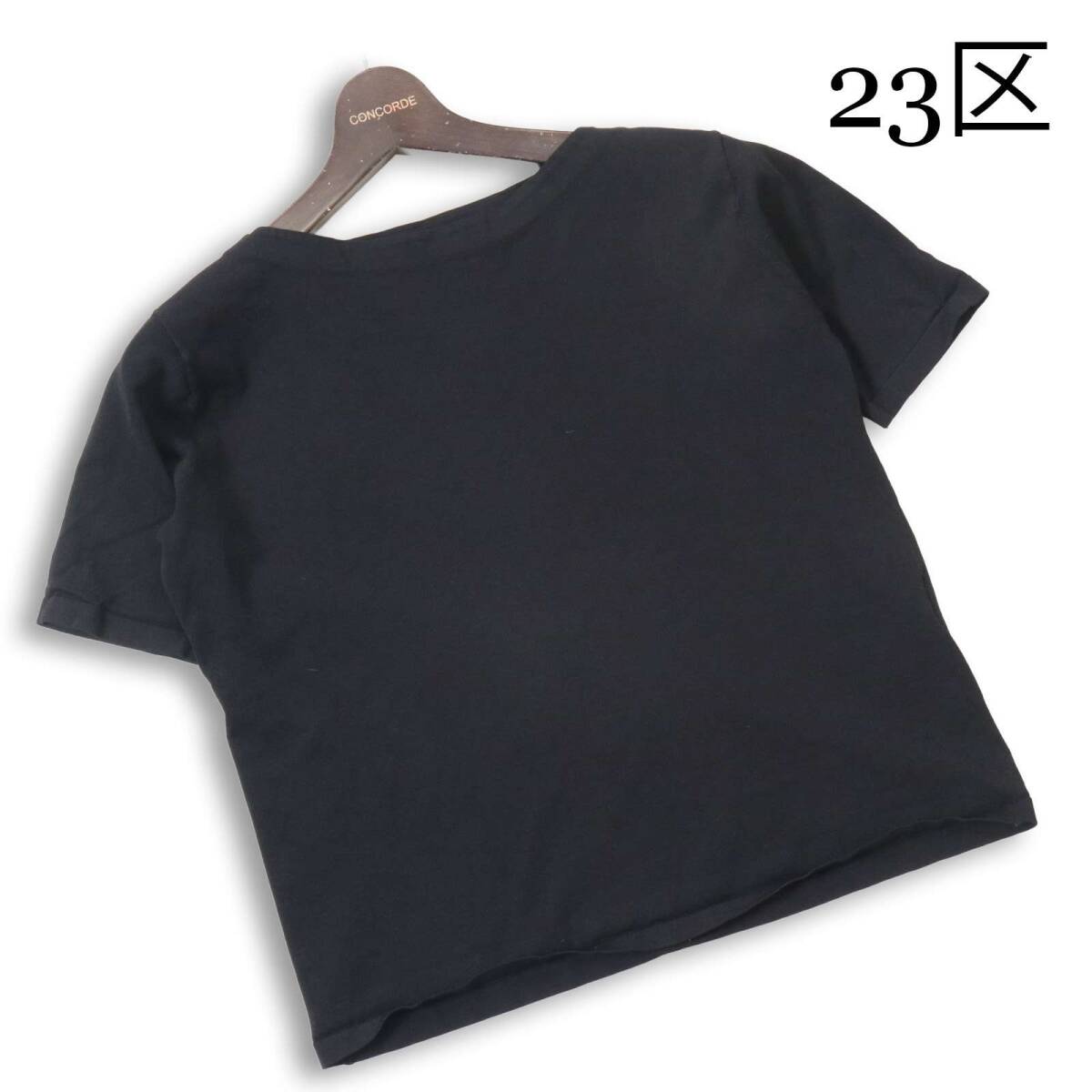 23区 春夏★ レーヨン 半袖 ショート ストレッチ カットソー Tシャツ Sz.38 レディース 黒