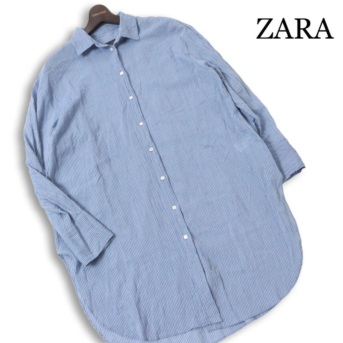 ZARA ザラ 通年★ 長袖 ストライプ ロング ビッグシルエット チュニック シャツ Sz.S レディース