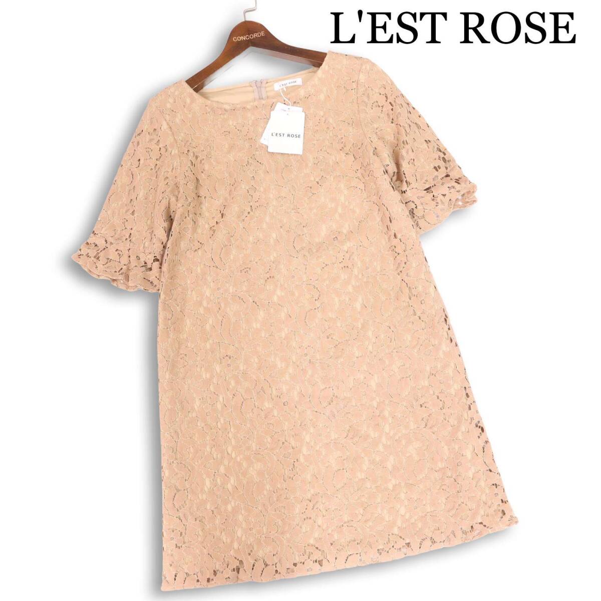 【新品 未使用】 L'EST ROSE レストローズ 春夏 花柄 レース♪ 半袖 チュニック ワンピース Sz.M レディース
