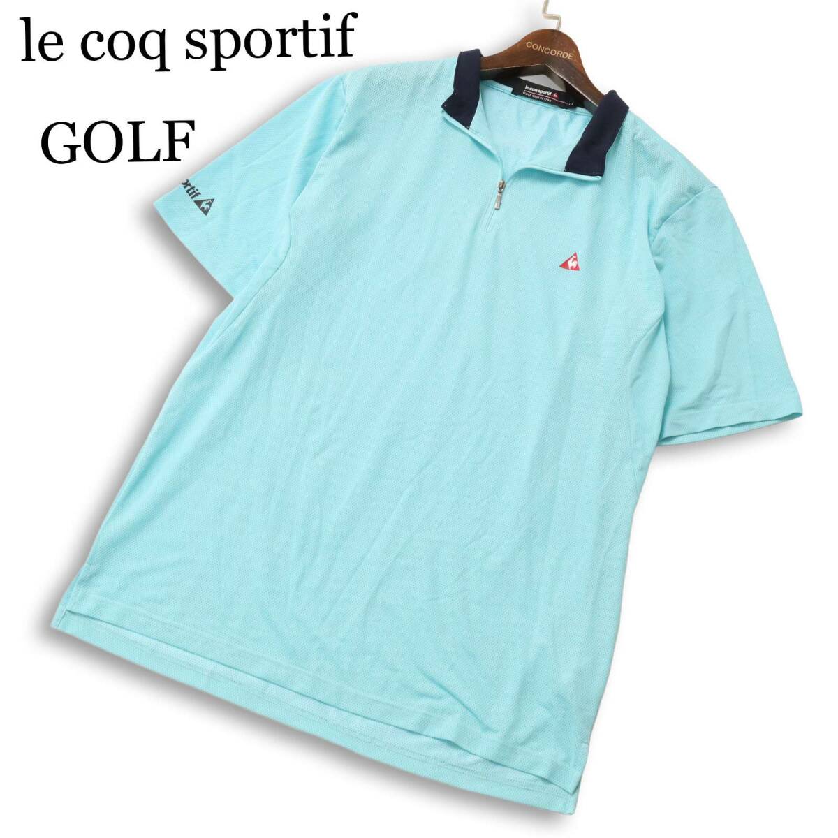【美品】le coq sportif GOLF ルコック スポルティフ ゴルフ 春夏 半袖 ハーフジップ ポロシャツ 大きいサイズ Sz.LL メンズ