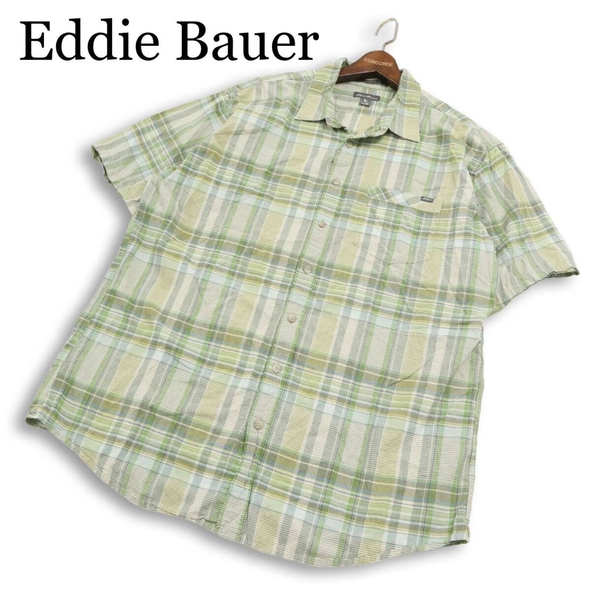Eddie Bauer エディーバウアー 春夏★ 半袖 インド綿 チェック柄 シャツ 大きいサイズ 特大 Sz.TXL メンズ アウトドア