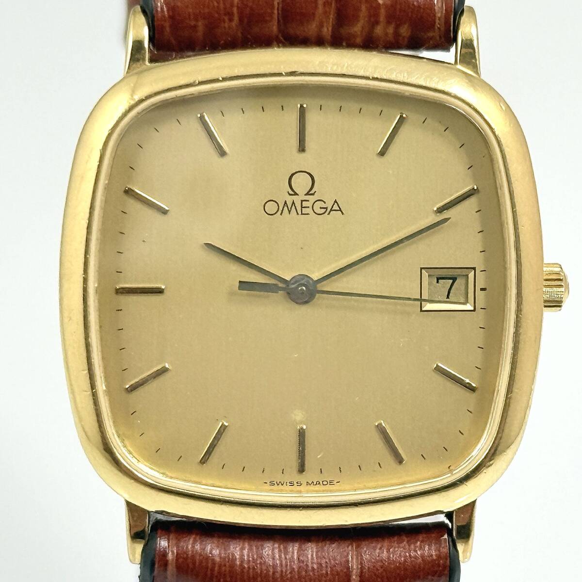 稼働〇 オメガ デビル メンズ ゴールド 腕時計 クオーツ OMEGA DE VILLE リューズ不良