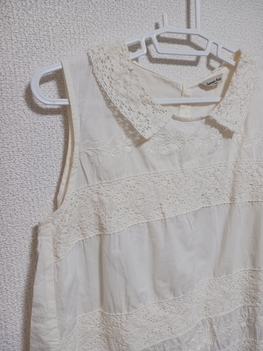 【美品】アイボリー ノースリーブ タンクトップ　襟付きトップス　FREEサイズ　COTTON