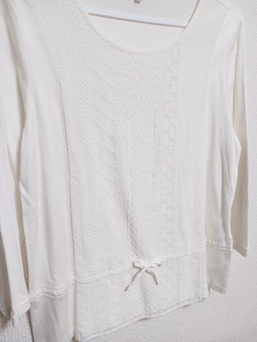 【美品】KEITH　白 レース トップス 7分袖 40サイズ　11号