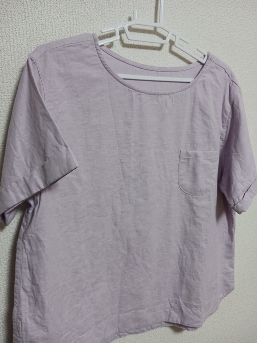 半袖リネンTシャツ　薄パープル　レディース　Lサイズ 無地