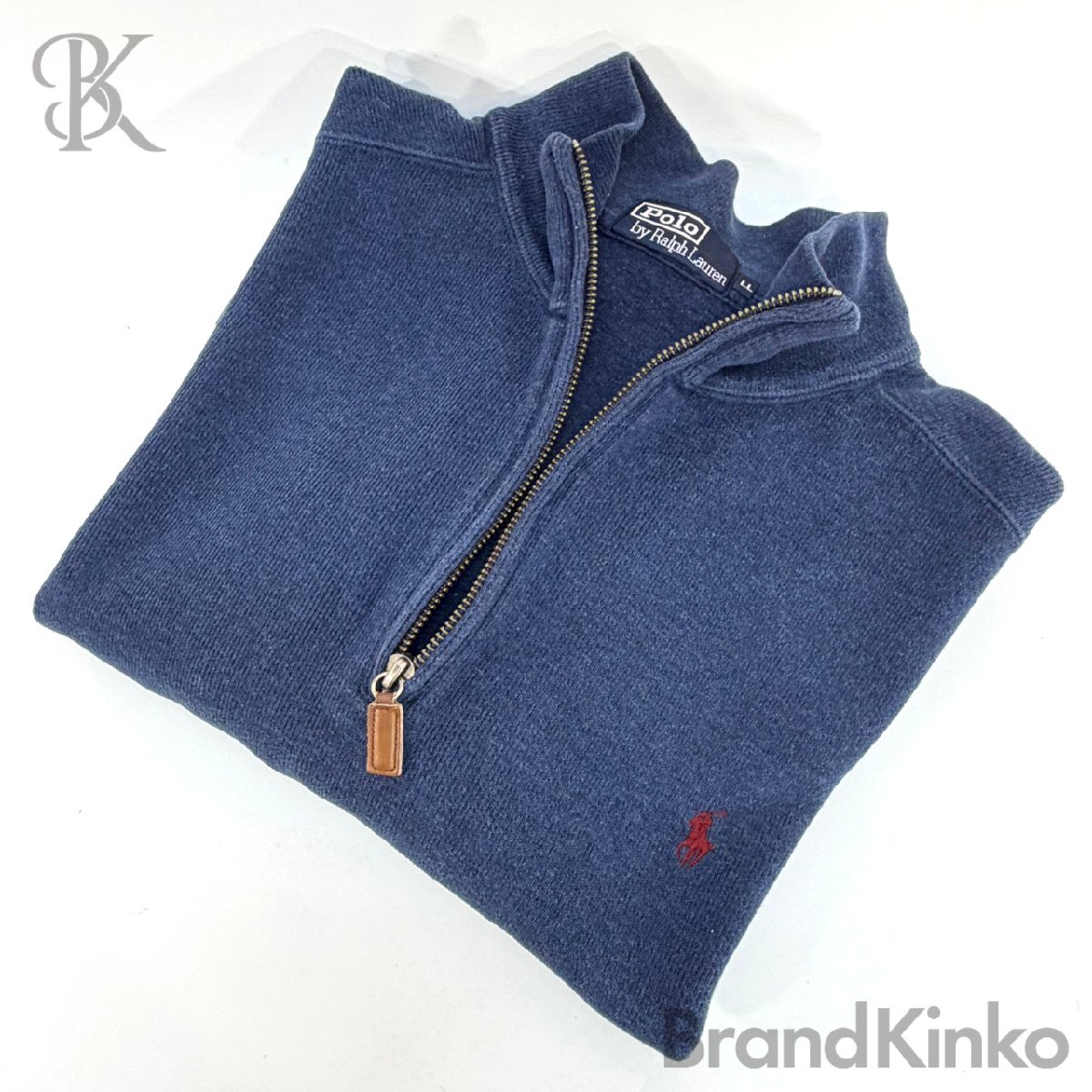 ポロ ラルフローレン ハーフジップ ニット サイズ表記LL 綿100％ ブルー系 服 POLO RALPH LAUREN 中古 ★