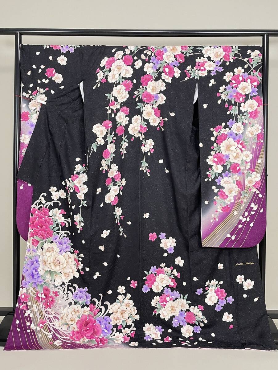 IROHA◆振袖◇【tc6921】成人式 卒業式◆正絹【中古】【銀通し 黒】