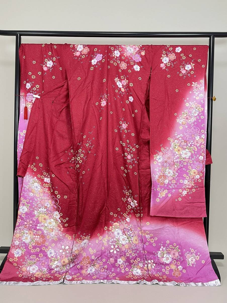 IROHA◆振袖 仮絵羽◇【tc6456】成人式 卒業式◆正絹【未仕立て】【赤】