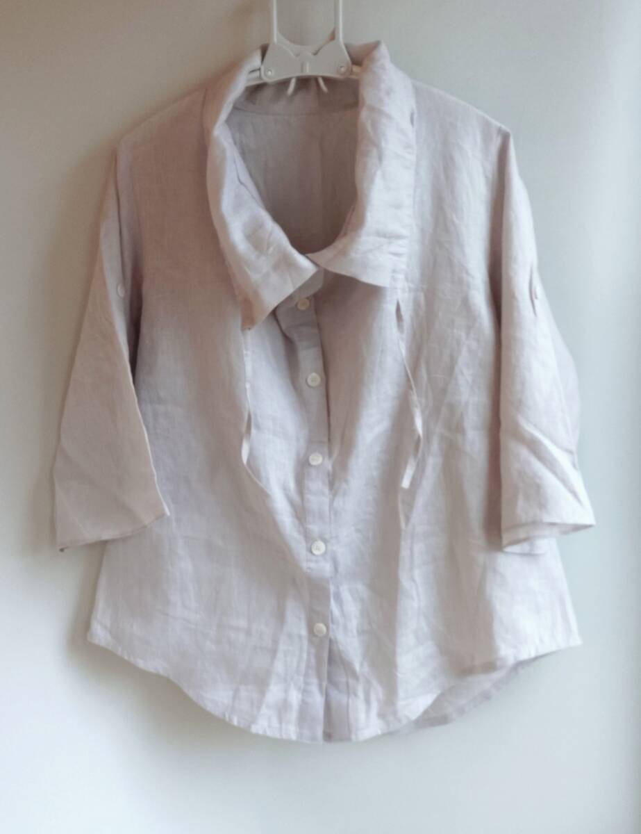 L40　新品　KEIKO KISHI ジャケット　レディース 麻100% リネン 七分袖 シャツ F 日本製　羽織　ウエストひも付　袖ロールアップ