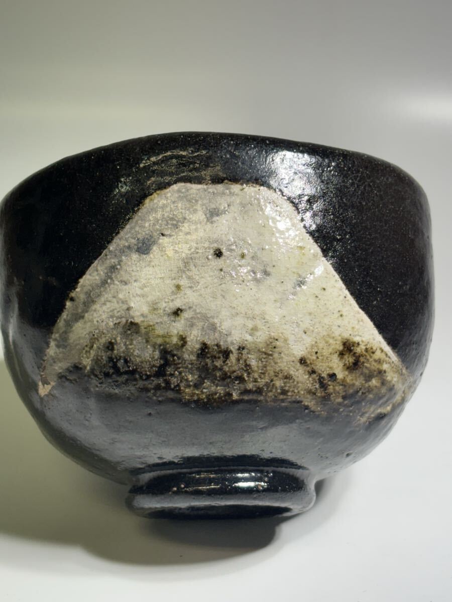 富士山 黒楽茶碗 富士図 抹茶碗 茶道具 骨董 古美術 茶碗 楽焼 黒楽 茶事 骨董品