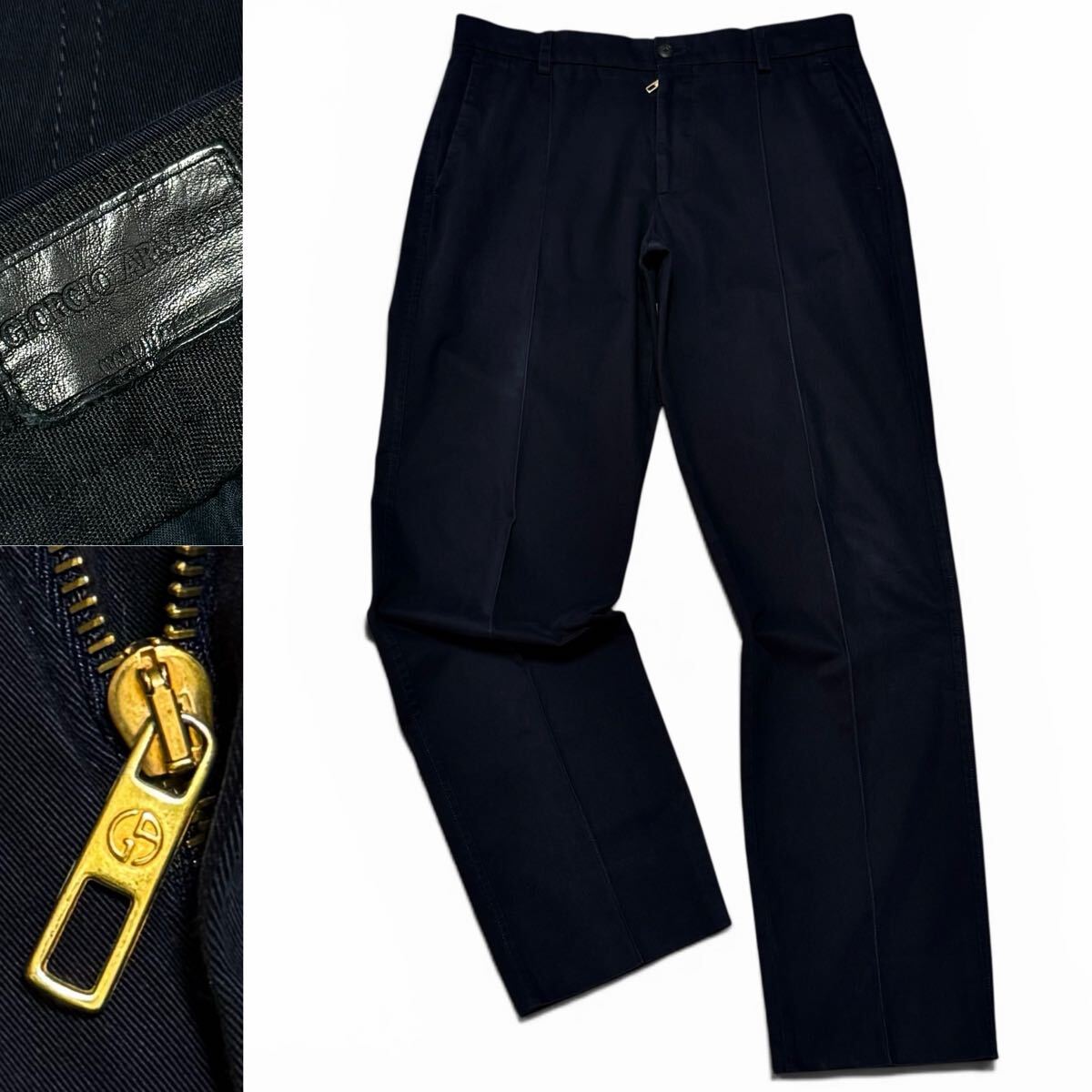 定価25万!!最高峰ラグジュアリーパンツ!!革タグ GIORGIO ARMANI ジョルジオアルマーニ 永久クリース スラックス トラウザーズ 50 ネイビー