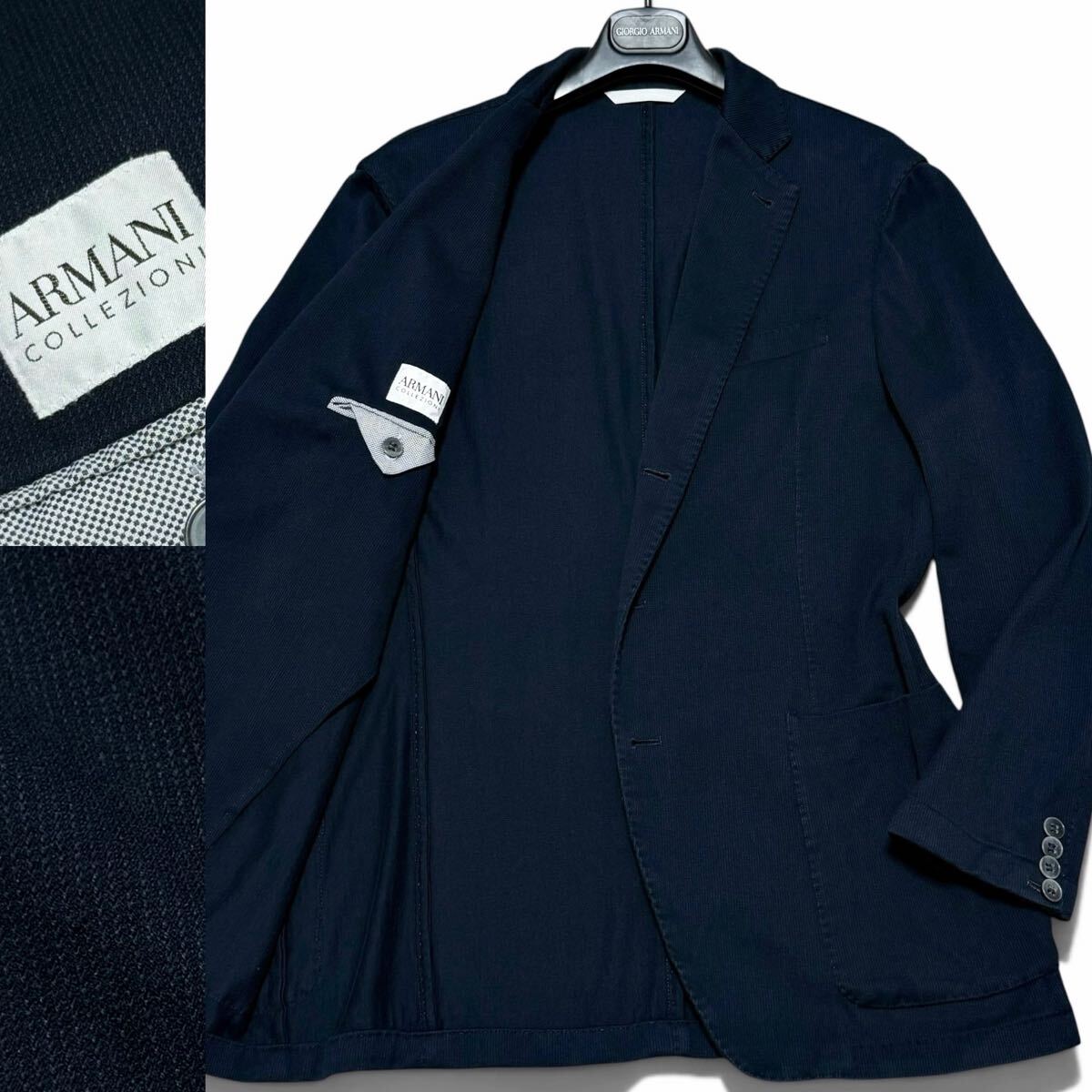 定価20万!!最高級ストレッチコットンジャージー ARMANI COLLEZIONI アルマーニ コレッツィオーニ アンコンジャケット ピンドット調 凹凸 52