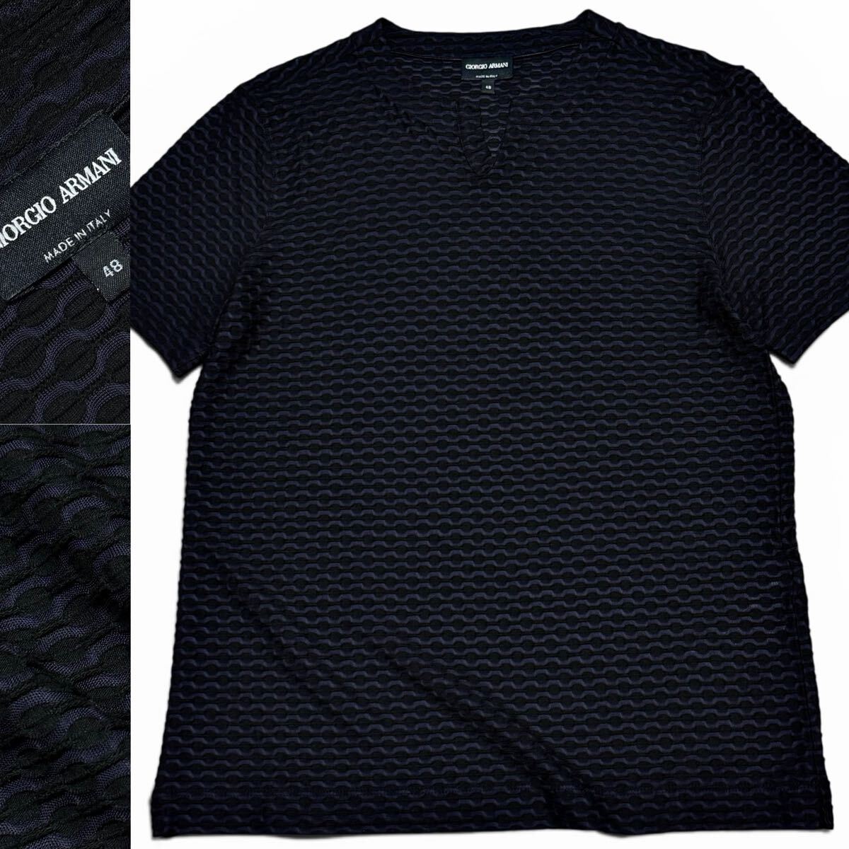 定価15万!!最高峰ジオメトリックジャガード!!黒タグ GIORGIO ARMANI ジョルジオアルマーニ ストレッチ 半袖 Tシャツ シルク級の肌触り 48