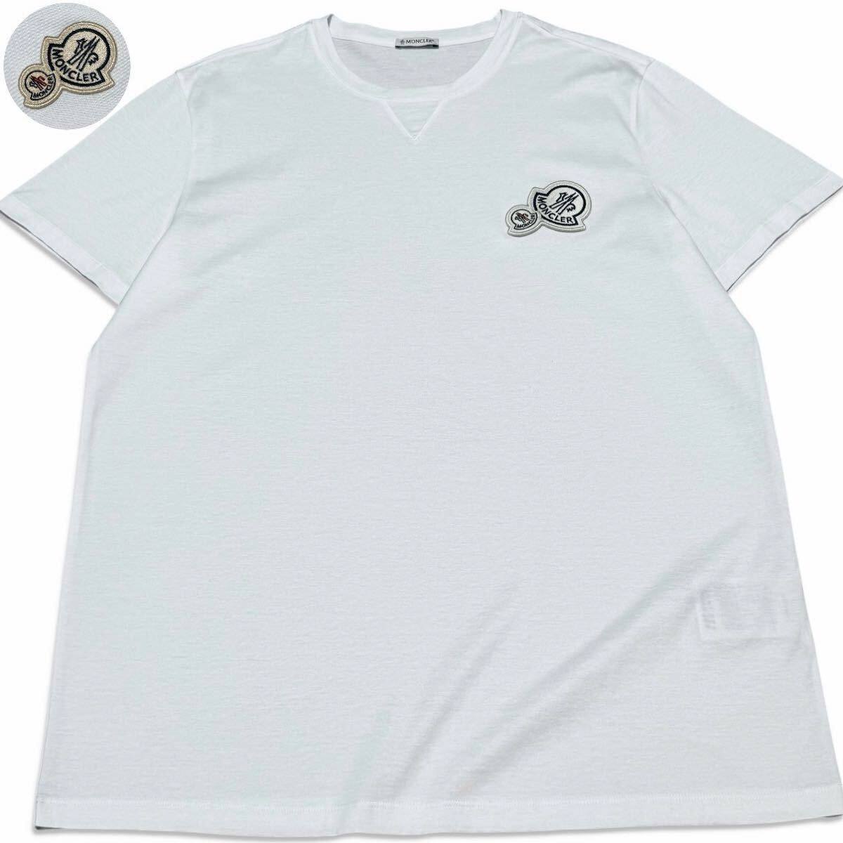 極美品/XLサイズ●MONCLER モンクレール 近年モデル マグリア ダブルロゴワッペン 半袖 Tシャツ カットソー メンズ ホワイト 白 国内正規品