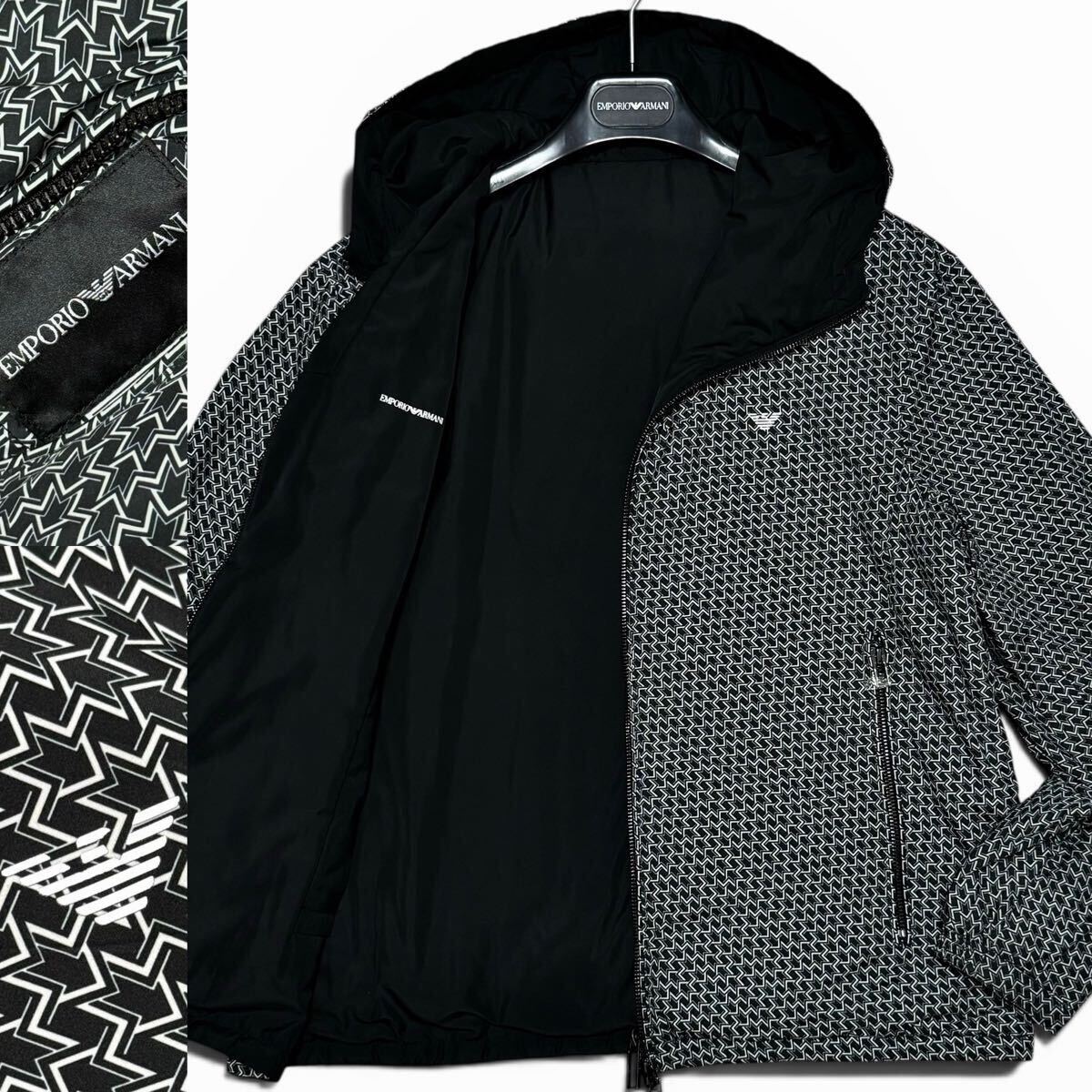 極美品!!最高級リバーシブル高機能2WAY仕様!!EMPORIO ARMANI エンポリオ アルマーニ 現行 ナイロンジャケット ブルゾン ダブルジップ 46 黒
