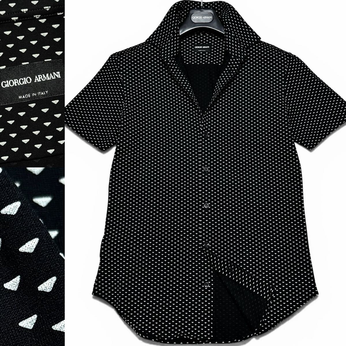 定価27万!!最高峰ジオメトリックジャージー!!黒タグ GIORGIO ARMANI ジョルジオアルマーニ ストレッチ 半袖シャツ ドレス 伸縮 ブラック 40