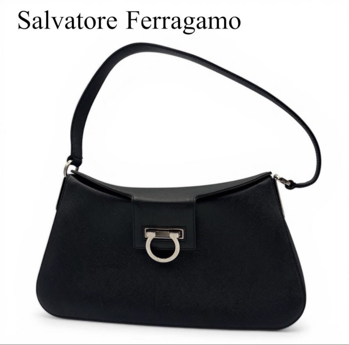 1円〜【美品】Salvatore Ferragamo フェラガモ ガンチーニ ワンショルダーバッグ ブラック サフィアーノ 本格 レザー ショルダーバッグ